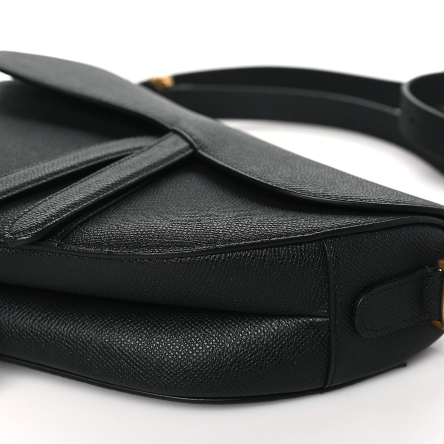 Grained Calfskin Saddle Bag With Strap Black