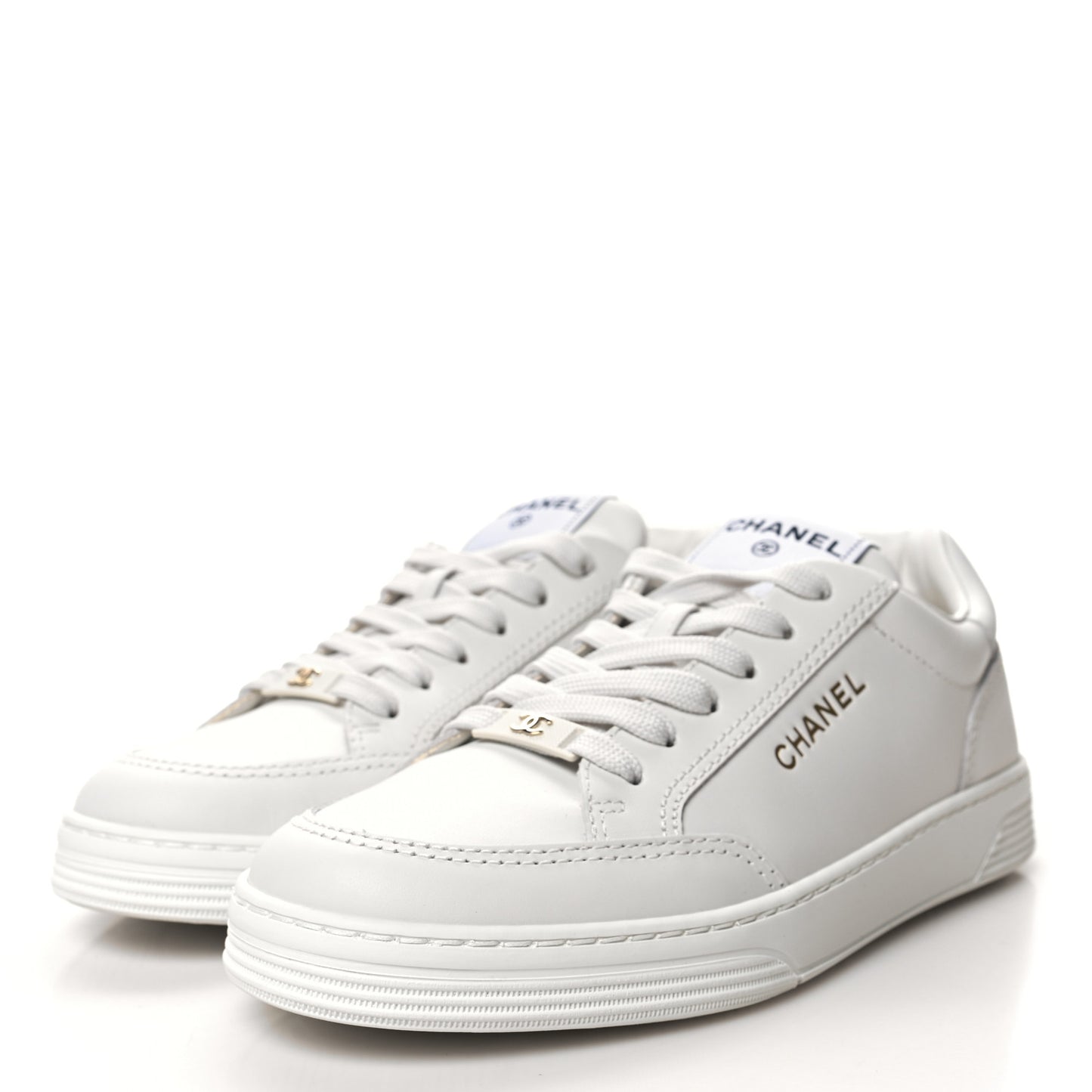 Calfskin Womens CC Logo Sneakers 37 White