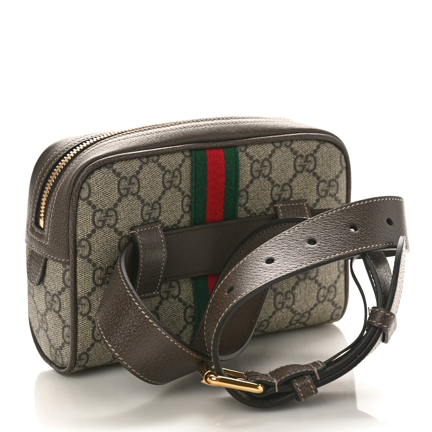 GG Supreme Monogram Web Small Ophidia Belt Bag 75 30 Dark Brown
