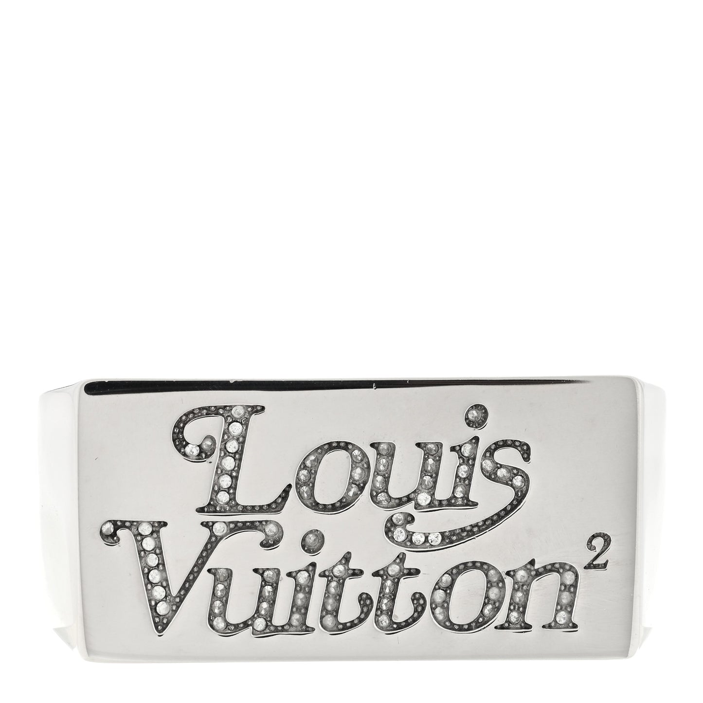 Metal LV Squared Strass Logo Double Ring 63/10.25 Silver