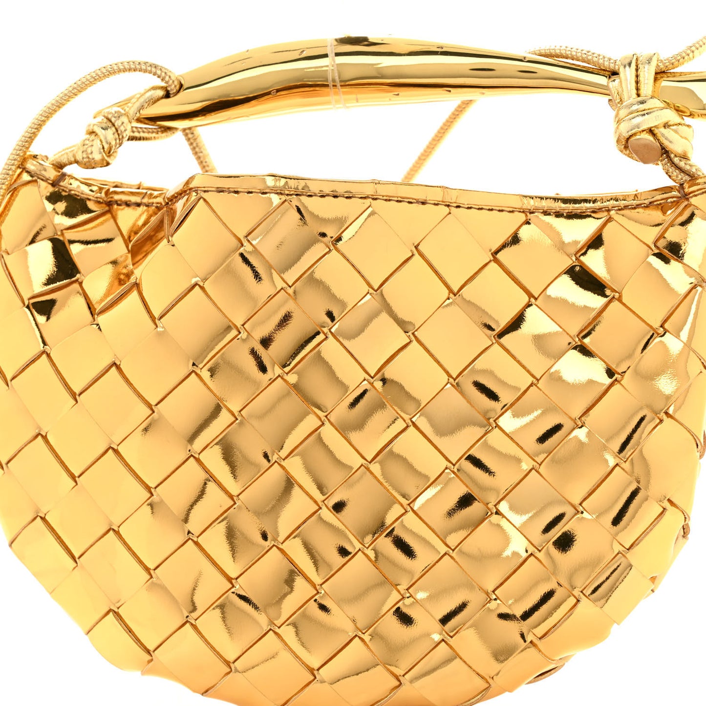Mirror Laminated Nappa Intrecciato Mini Sardine Bag Gold