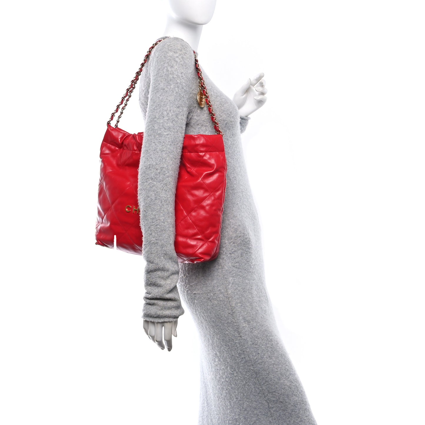 Shiny Calfskin Quilted Small Chanel 22 Red