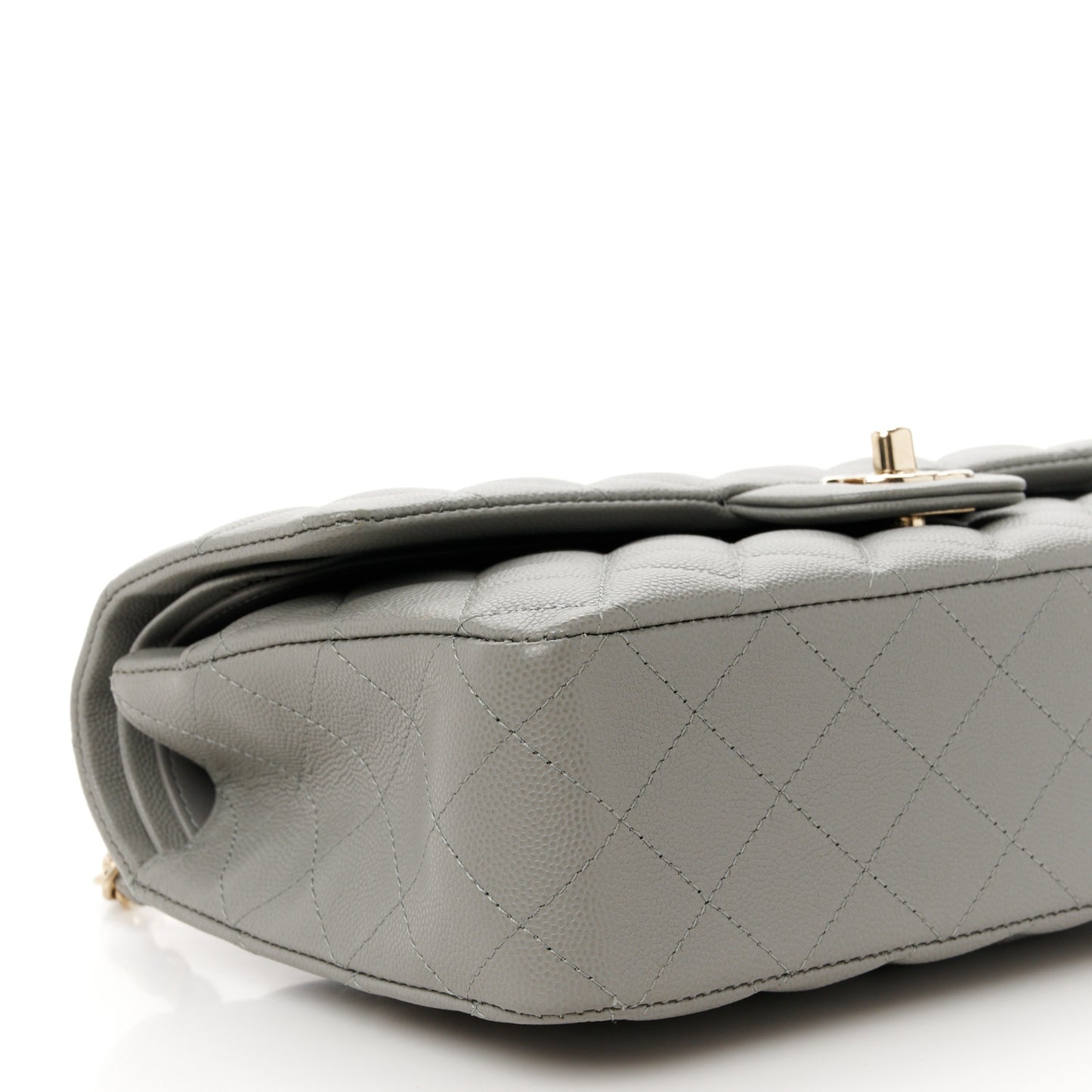 Caviar Quilted Medium Double Flap Grey