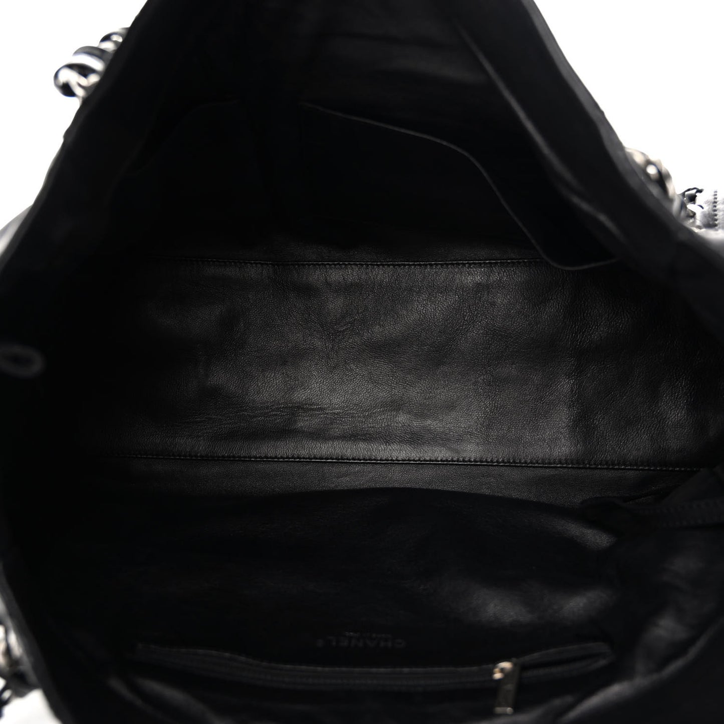 Glazed Calfskin East West Modern Chain Tote Black
