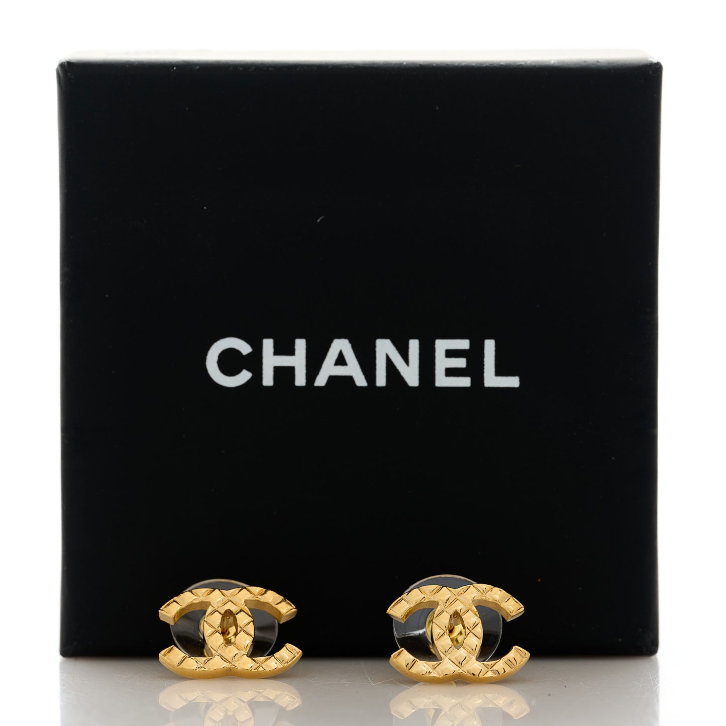 Metal Textured CC Earrings Gold