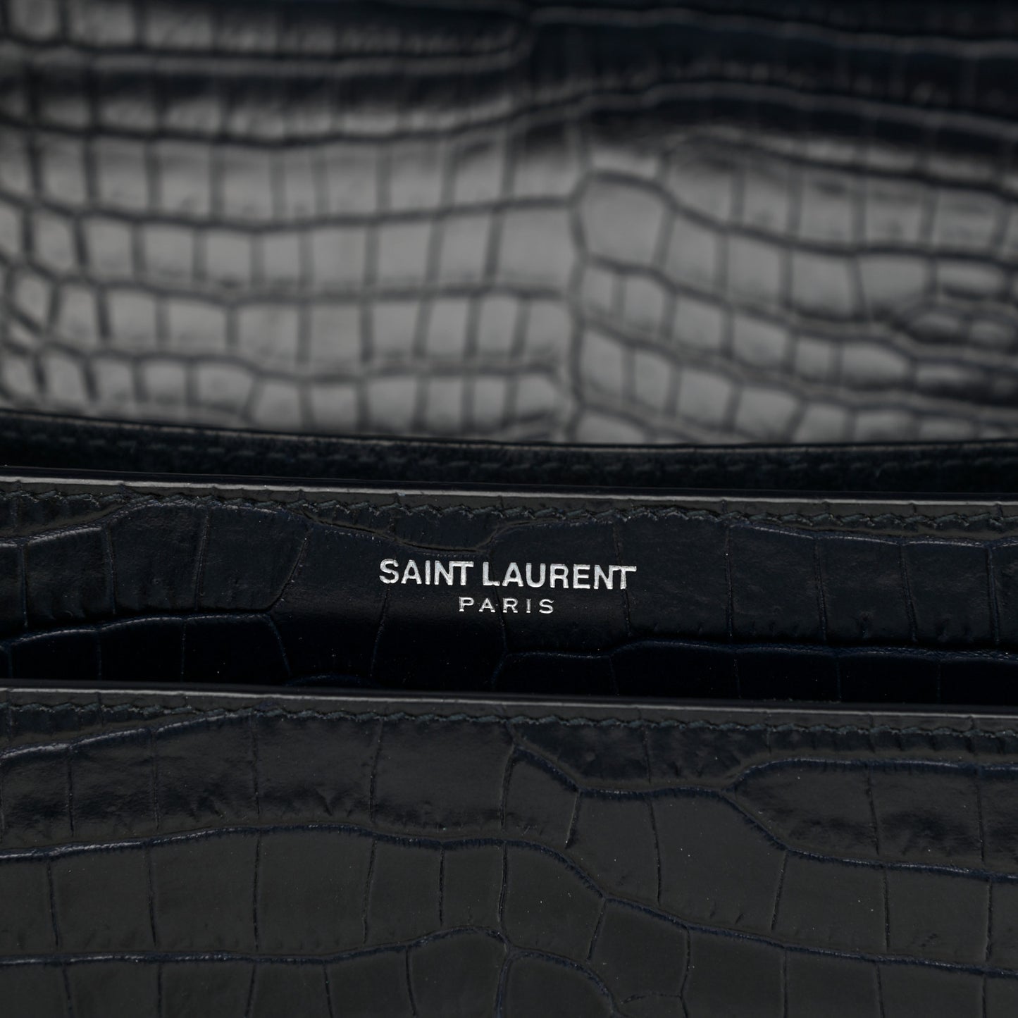 Calfskin Crocodile Embossed Medium Monogram Sunset Navy