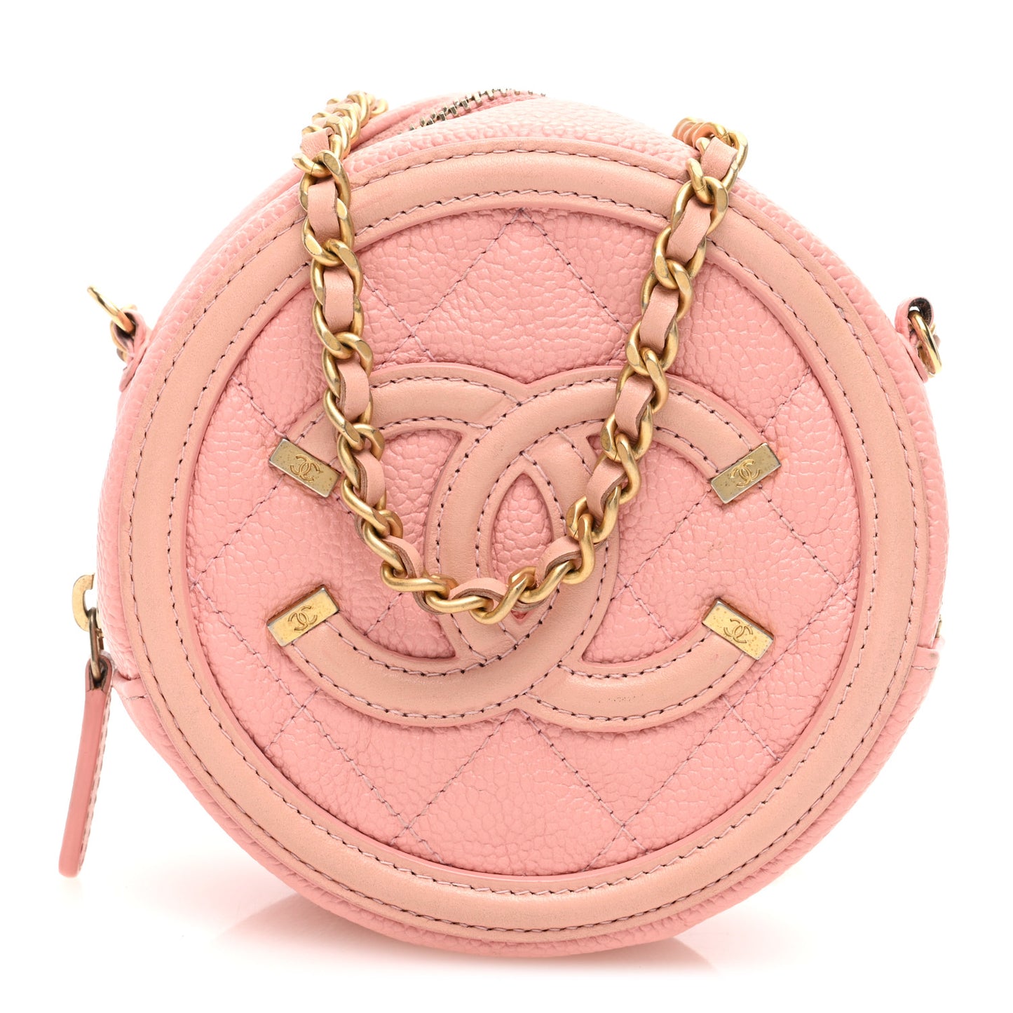 Caviar Quilted Round Filigree Crossbody Pink