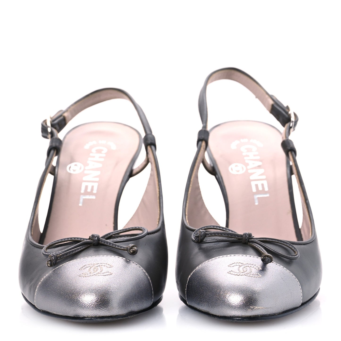 Metallic Lambskin Cap Toe CC Slingback Heels 36.5 Khaki Silver