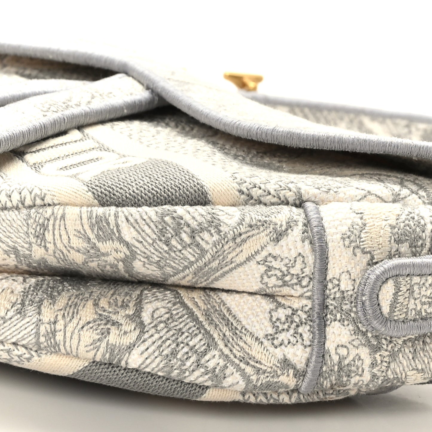 Canvas Embroidered Toile de Jouy Saddle Bag Gray