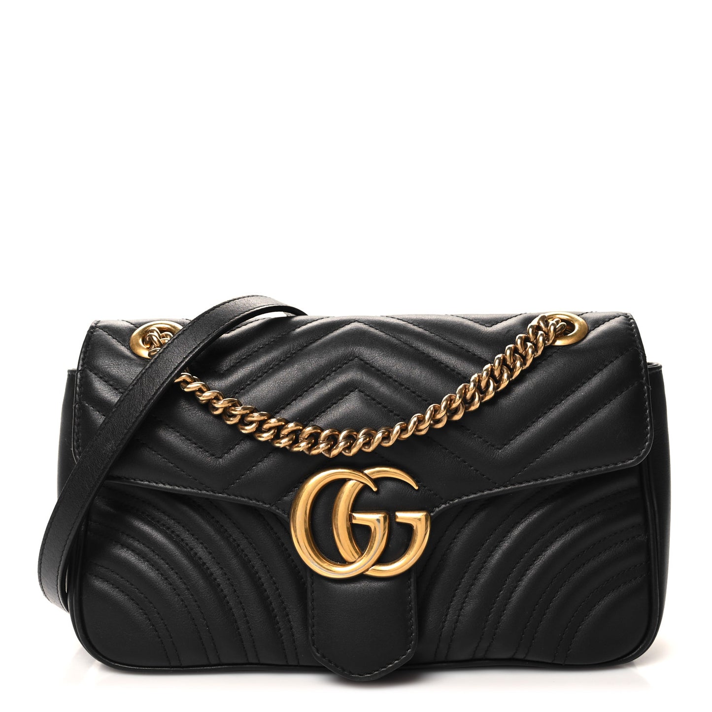 Calfskin Matelasse Small GG Marmont Shoulder Bag Black