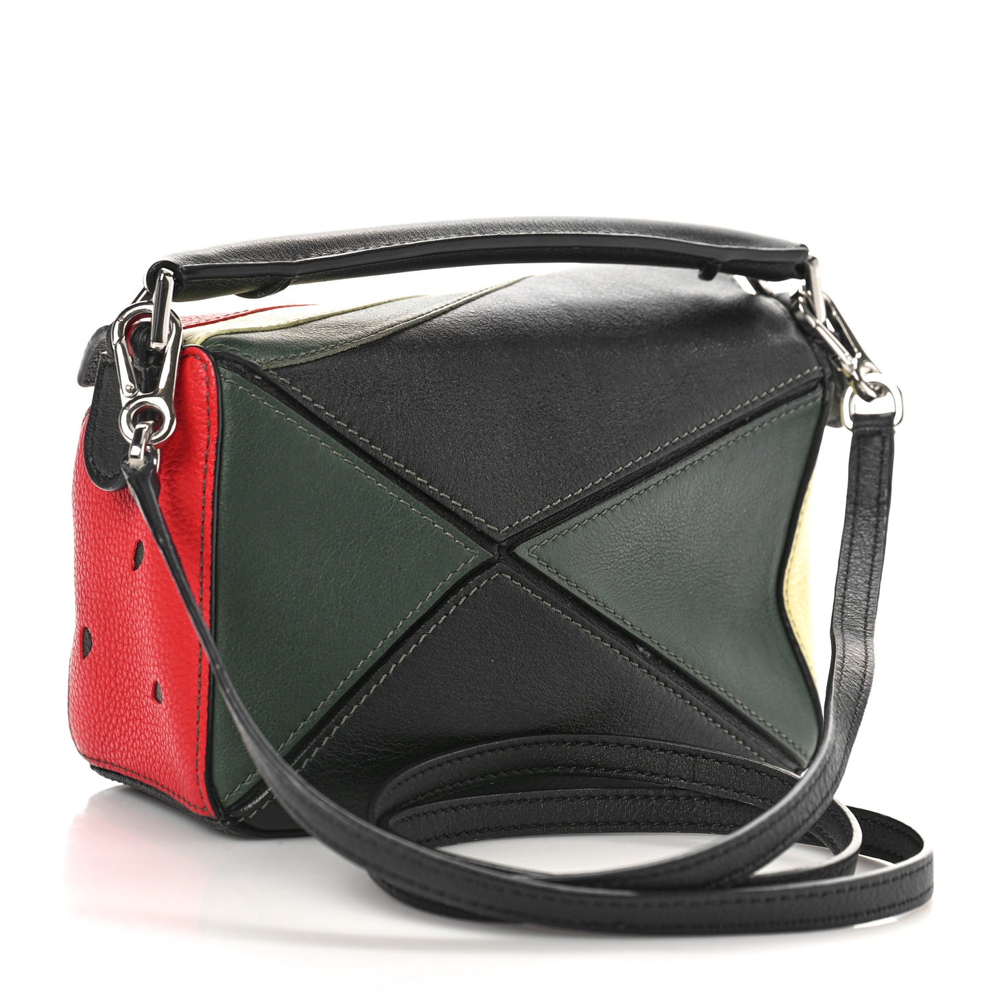Calfskin Paula's Ibiza Watermelon Mini Puzzle Bag Black