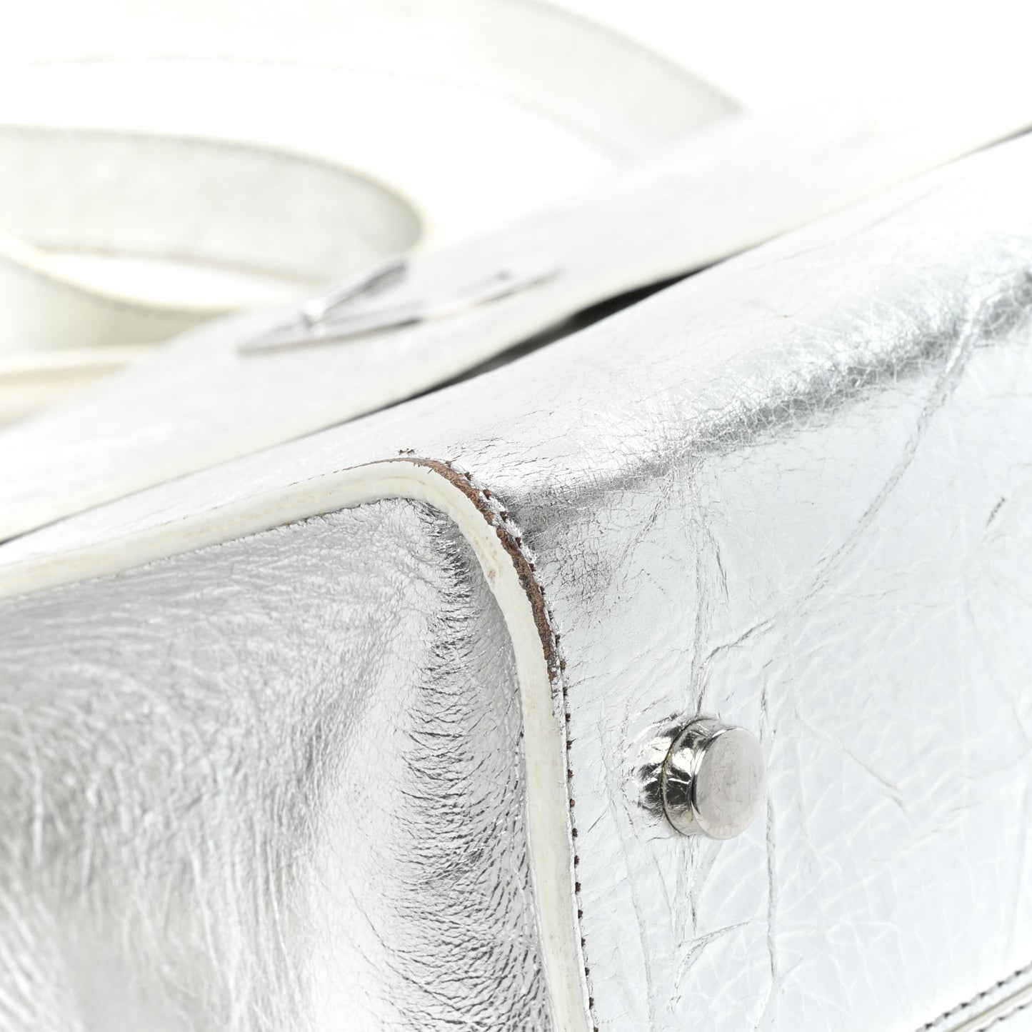 Metallic Calfskin Medium Diorever Flap Silver