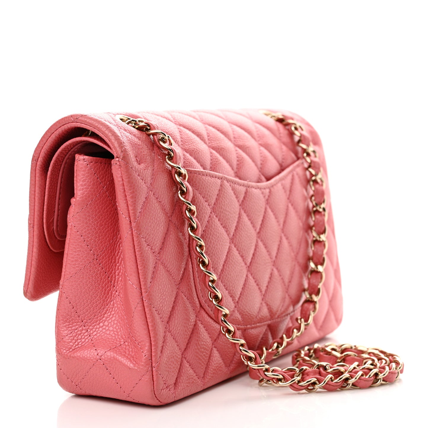 Iridescent Caviar Quilted Medium Double Flap Dark Pink