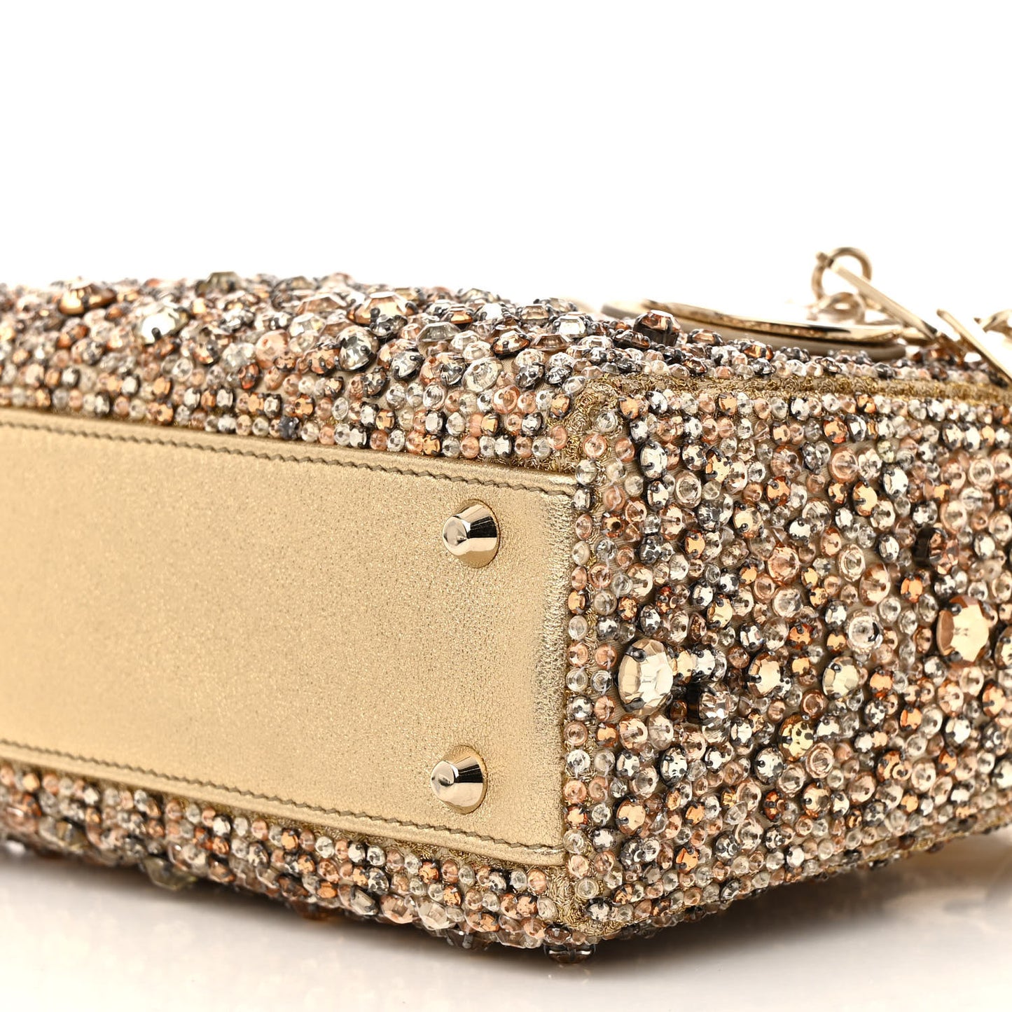Metallic Calfskin Bead Embroidery Mini Lady Dior Gold