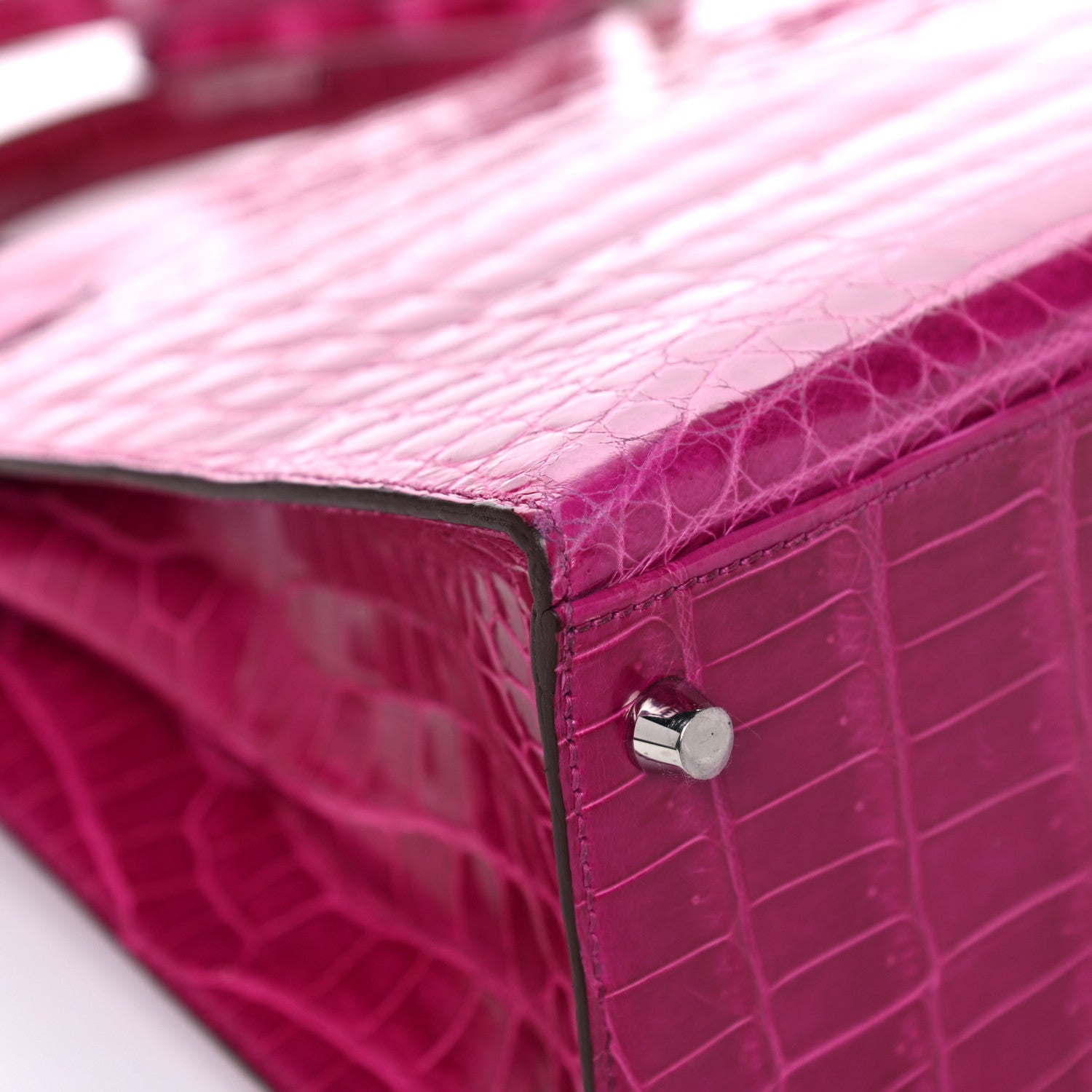 Hermes Shiny Niloticus Crocodile Kelly Sellier 32 Rose Scheherazade 12 of 27