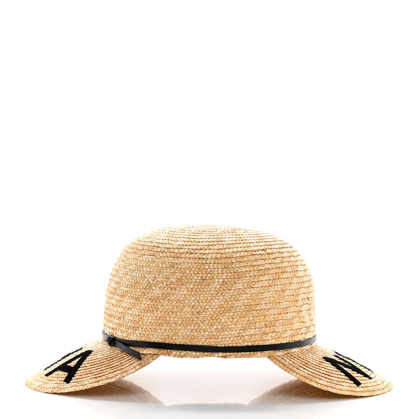 Straw Calfskin Logo Visor Hat M Natural Black