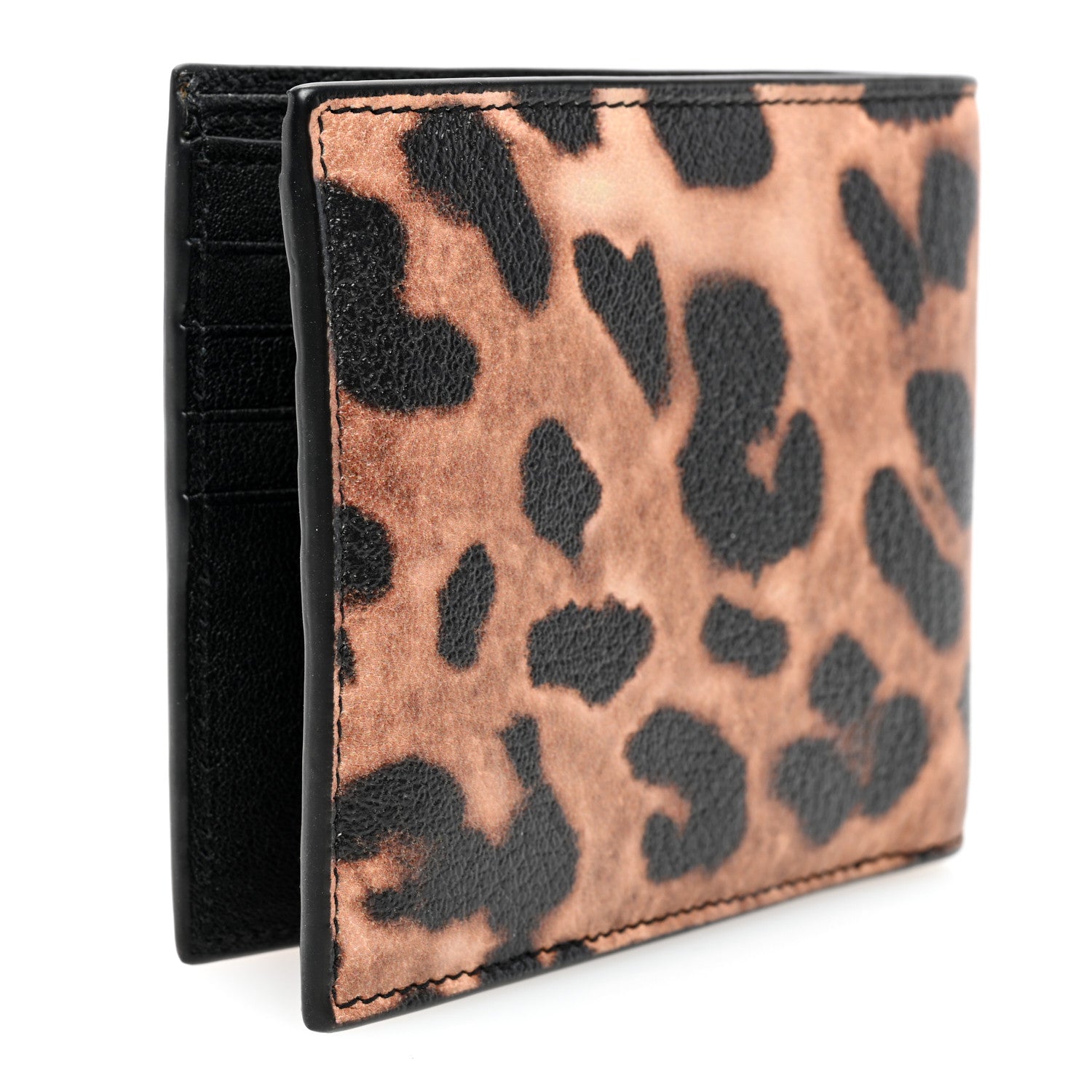 Saint Laurent Calfskin Leopard Print East West Wallet Natural Black 3 of 6