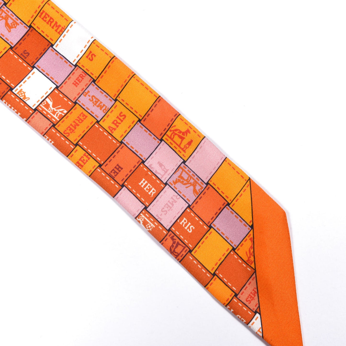 Silk Bolduc Au Carre Twilly Orange Blanc Vieux
