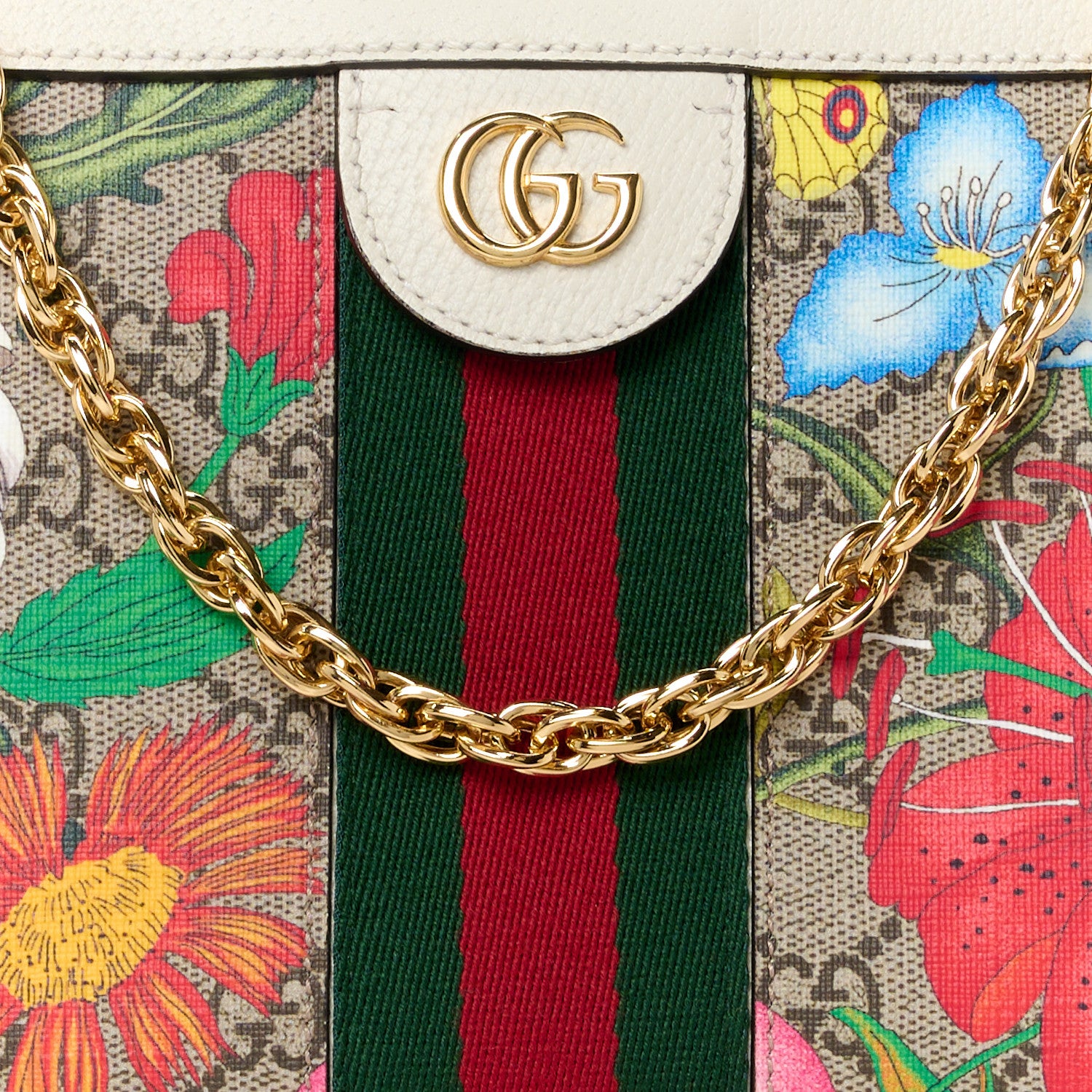 Gucci GG Supreme Monogram Flora Web Small Ophidia Chain Shoulder Bag White 9 of 12