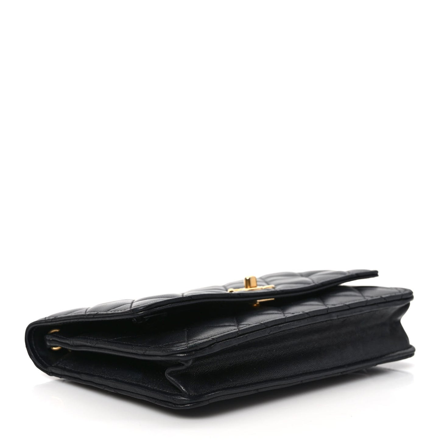 Lambskin Quilted Pearl Crush Wallet On Chain WOC Black