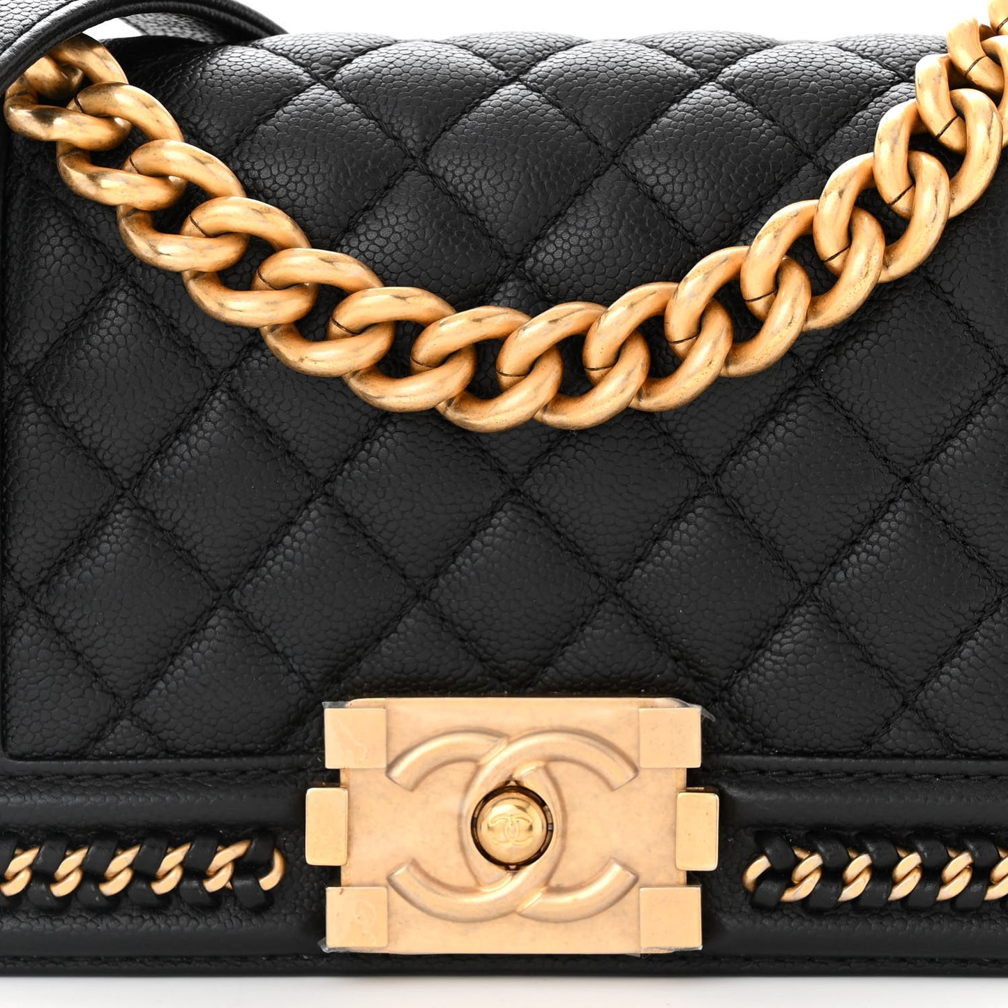 Caviar Quilted Small Chain Around Boy Flap Black