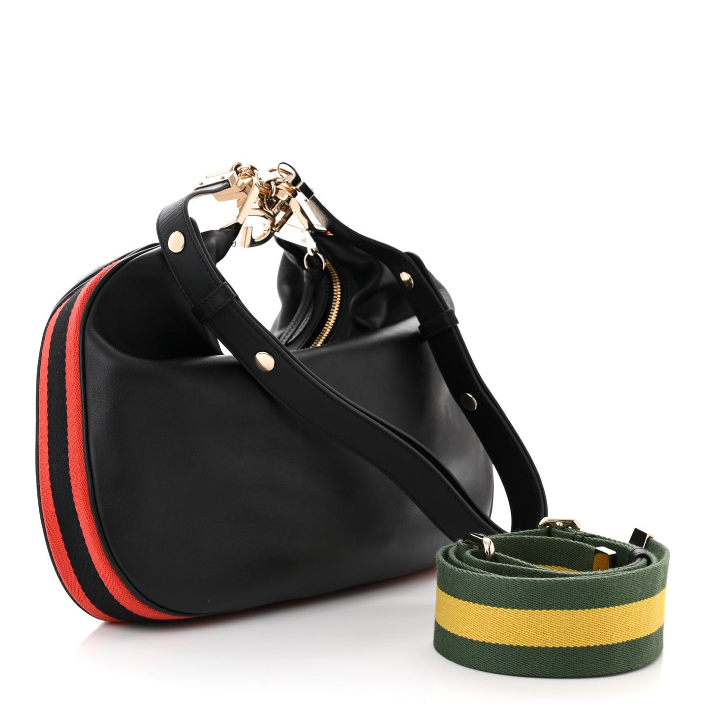 Aria Calfskin Web Large Attache Shoulder Bag Black