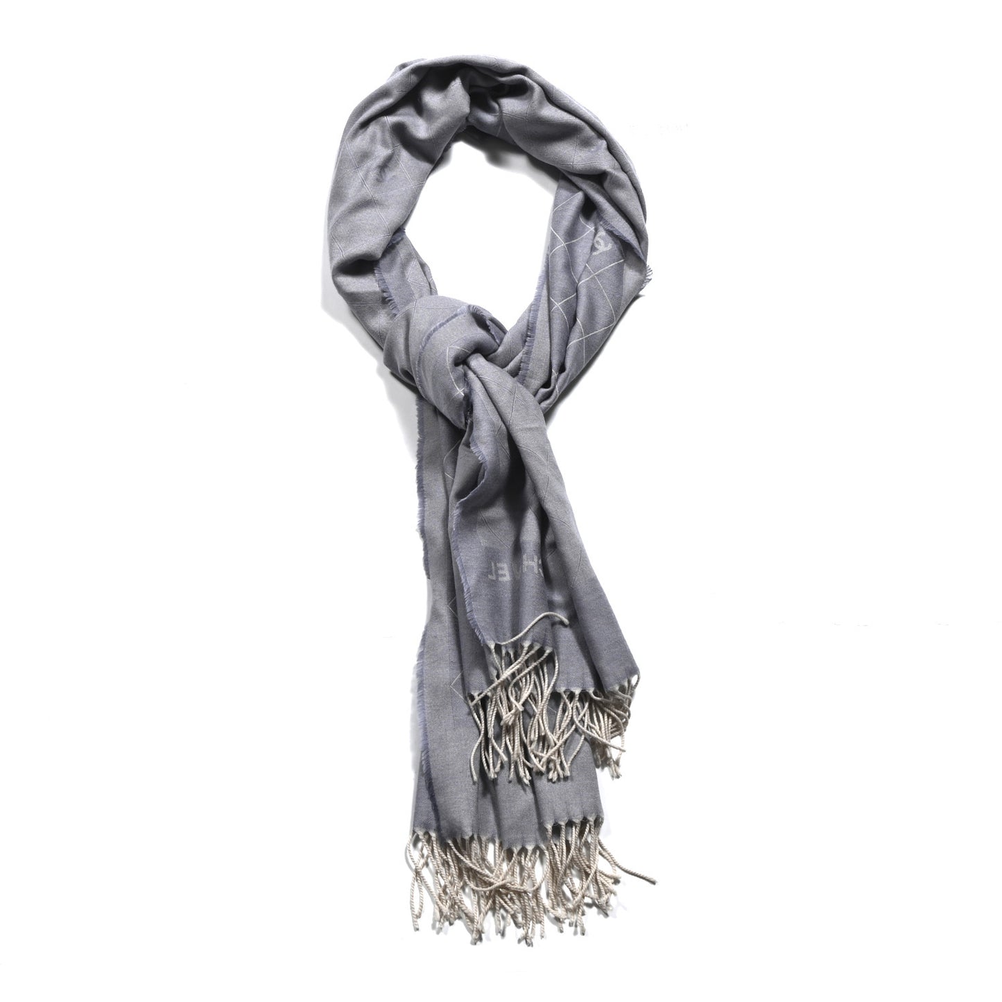 Cashmere Silk CC Diamond Fringe Scarf Blue