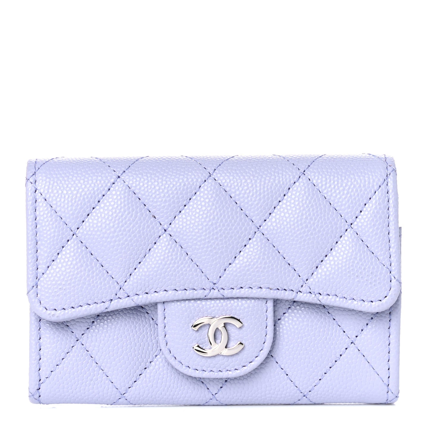 Caviar Quilted Flap Card Holder Wallet Light Purple