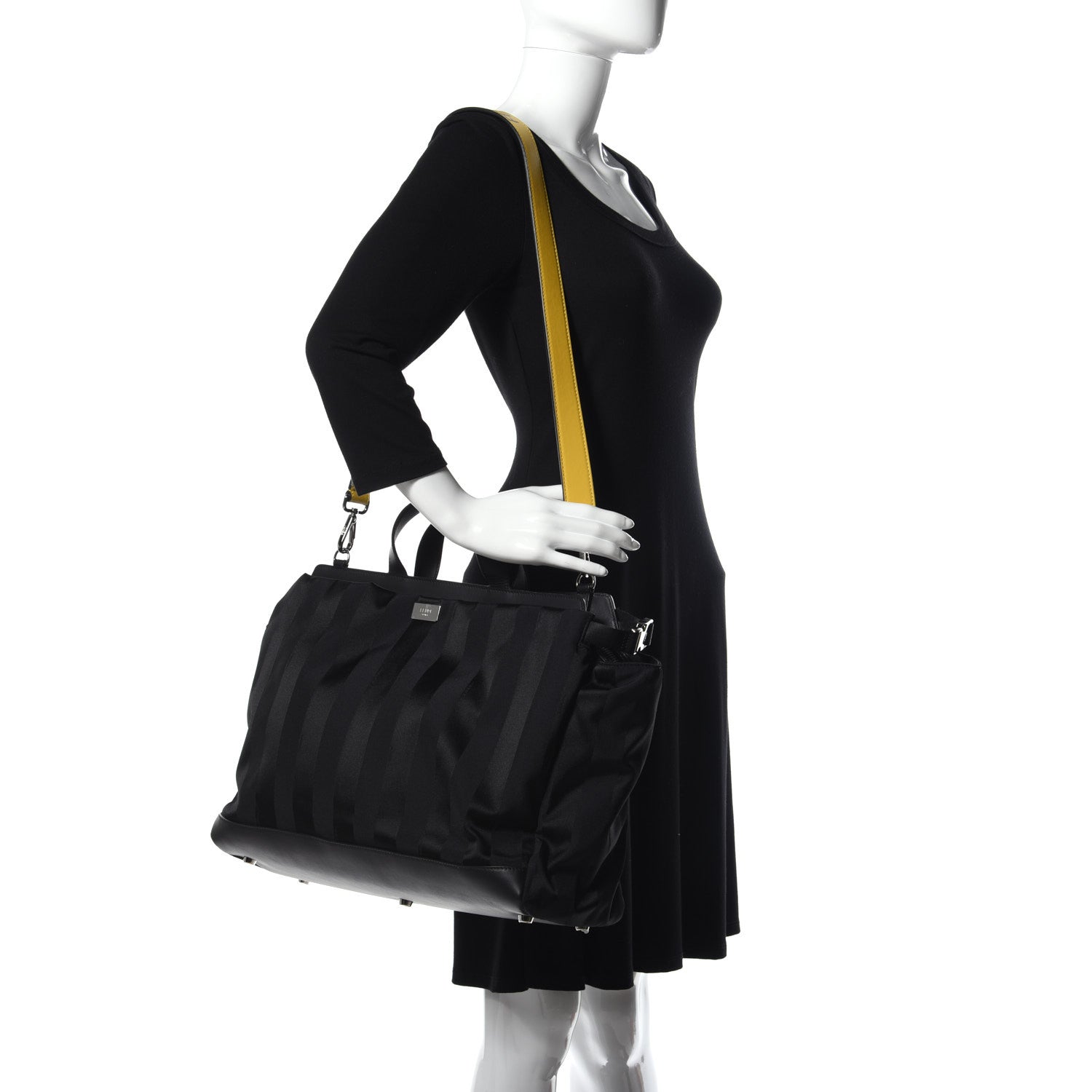 Fendi Recycled Nylon Vitello Grace Light Pequin Logo Medium Peekaboo Iconic Satchel Black Sunflower 2 of 8
