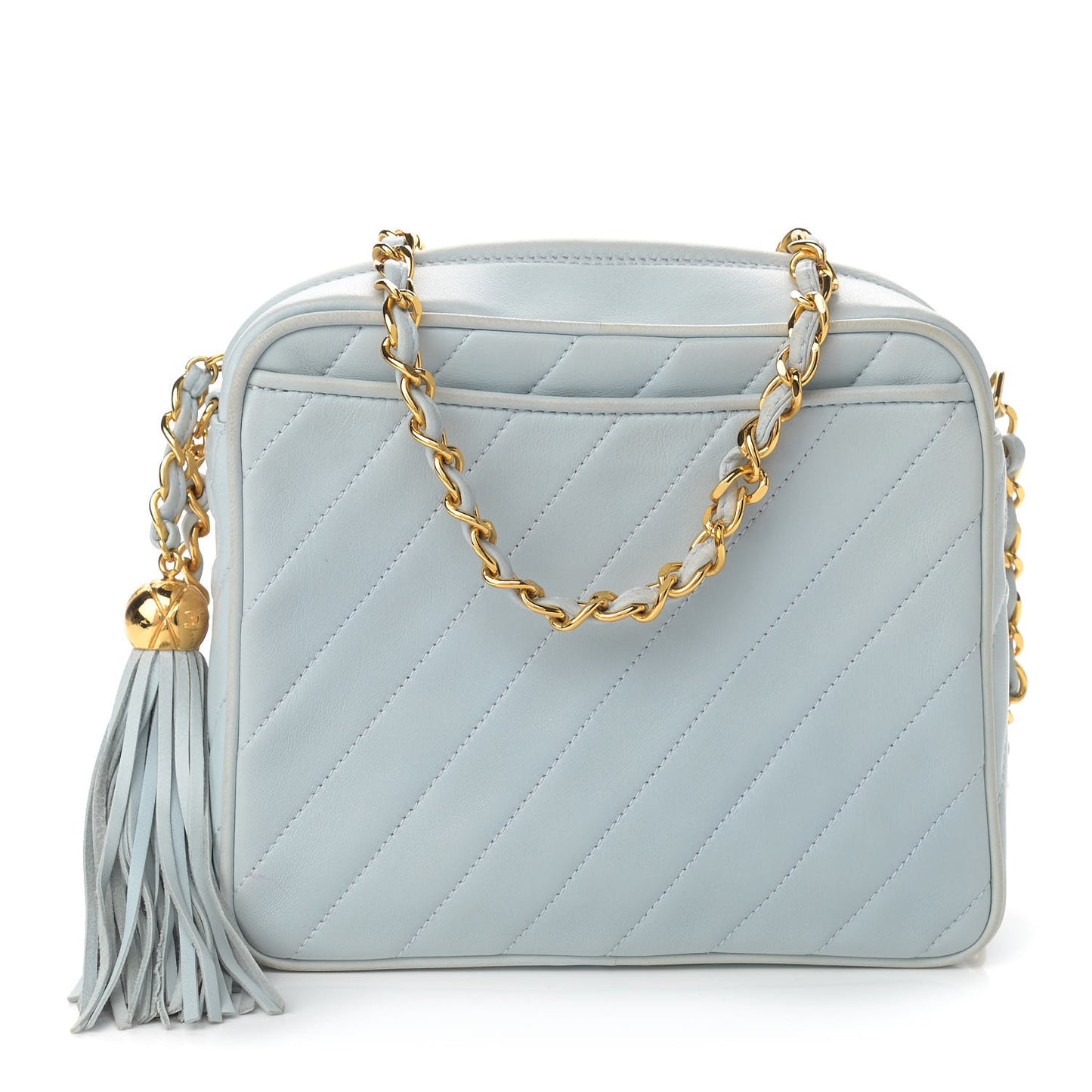 Lambskin Quilted CC Tassel Camera Case Light Blue