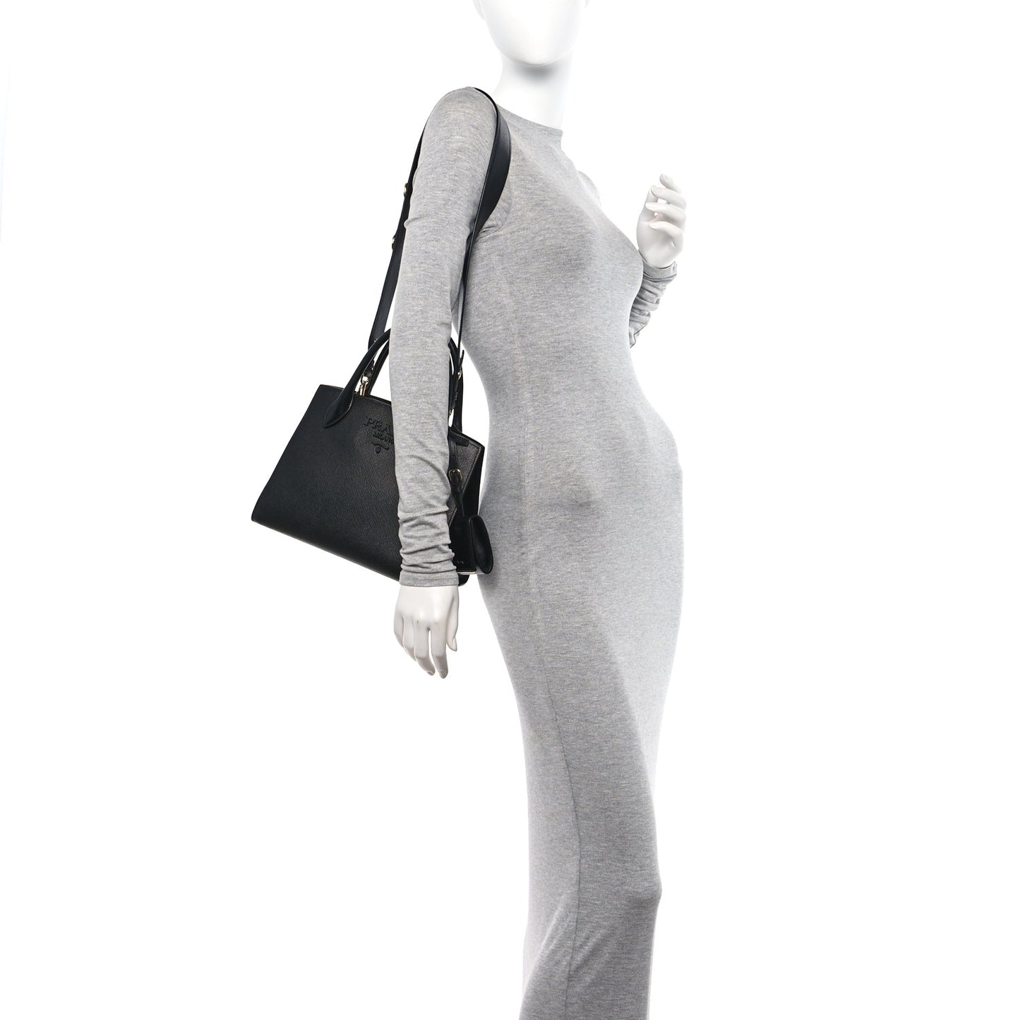 Saffiano Cuir Calfskin Small Monochrome Top Handle Tote Black