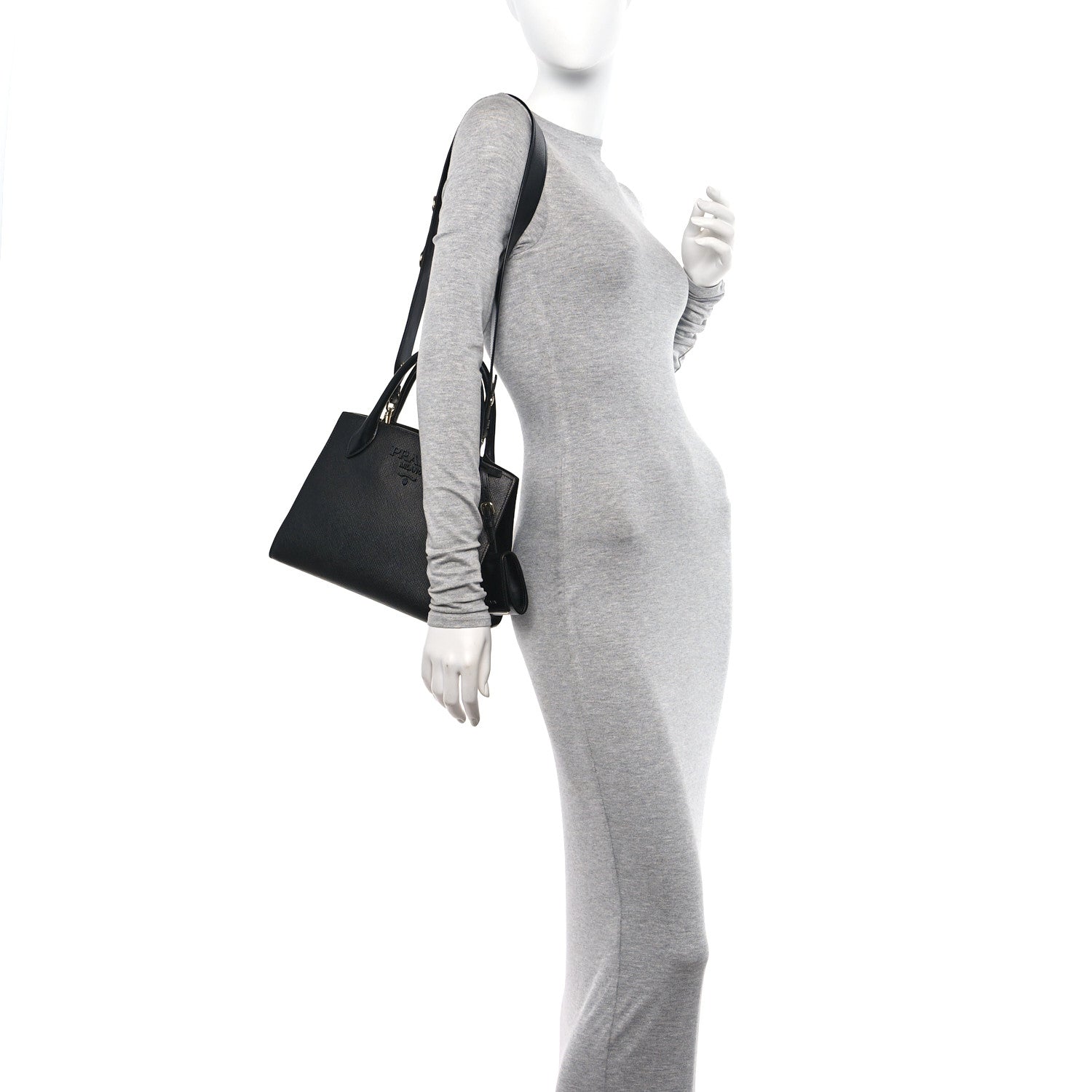 Prada Saffiano Cuir Calfskin Small Monochrome Top Handle Tote Black 2 of 11