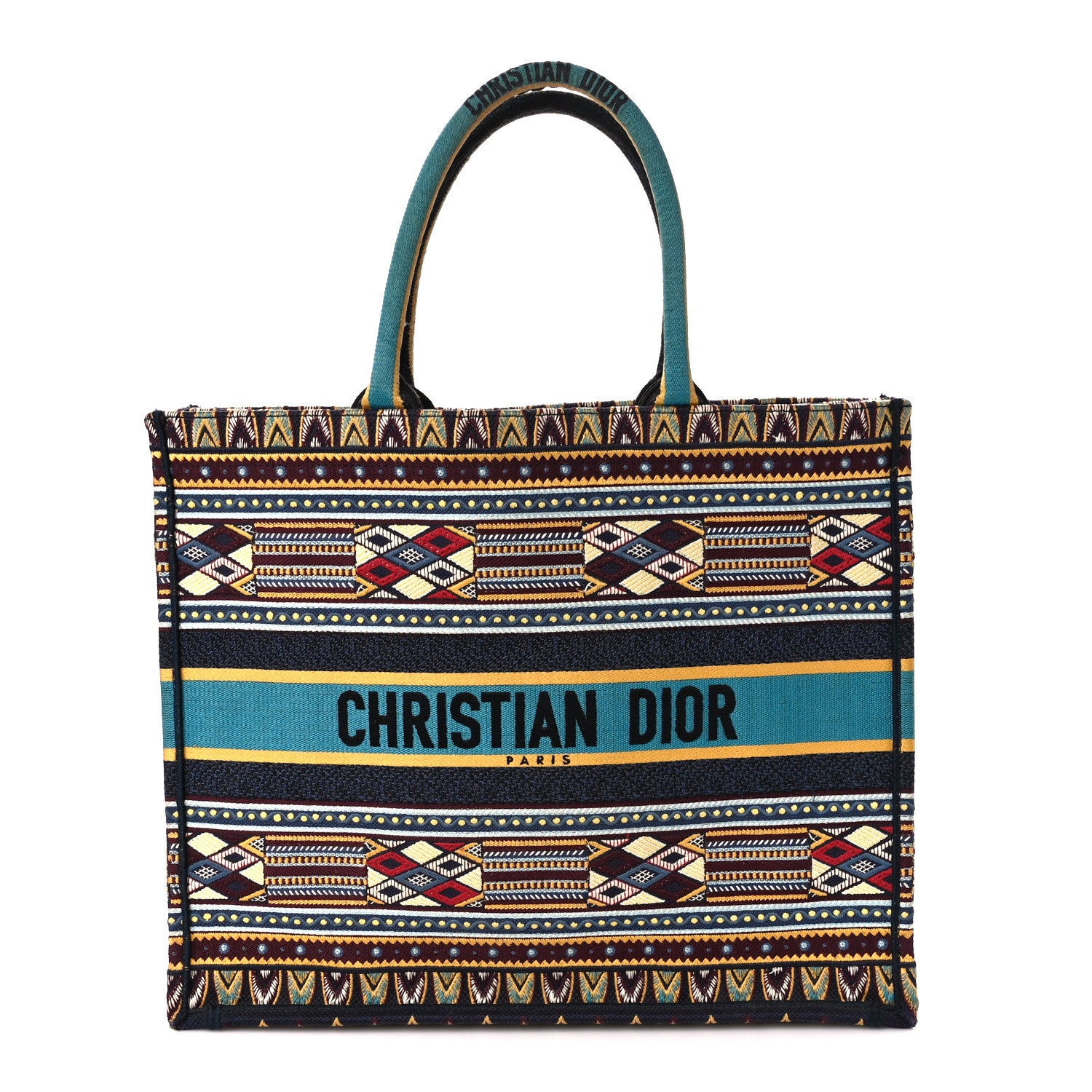 Christian Dior Canvas Embroidered Book Tote Blue Multicolor 1 of 10