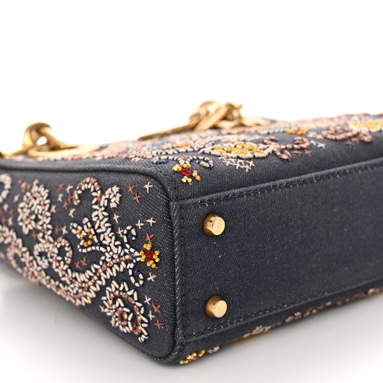 Christian Dior Denim Embroidered Beaded Mini Lady Dior Blue Multicolor 9 of 10