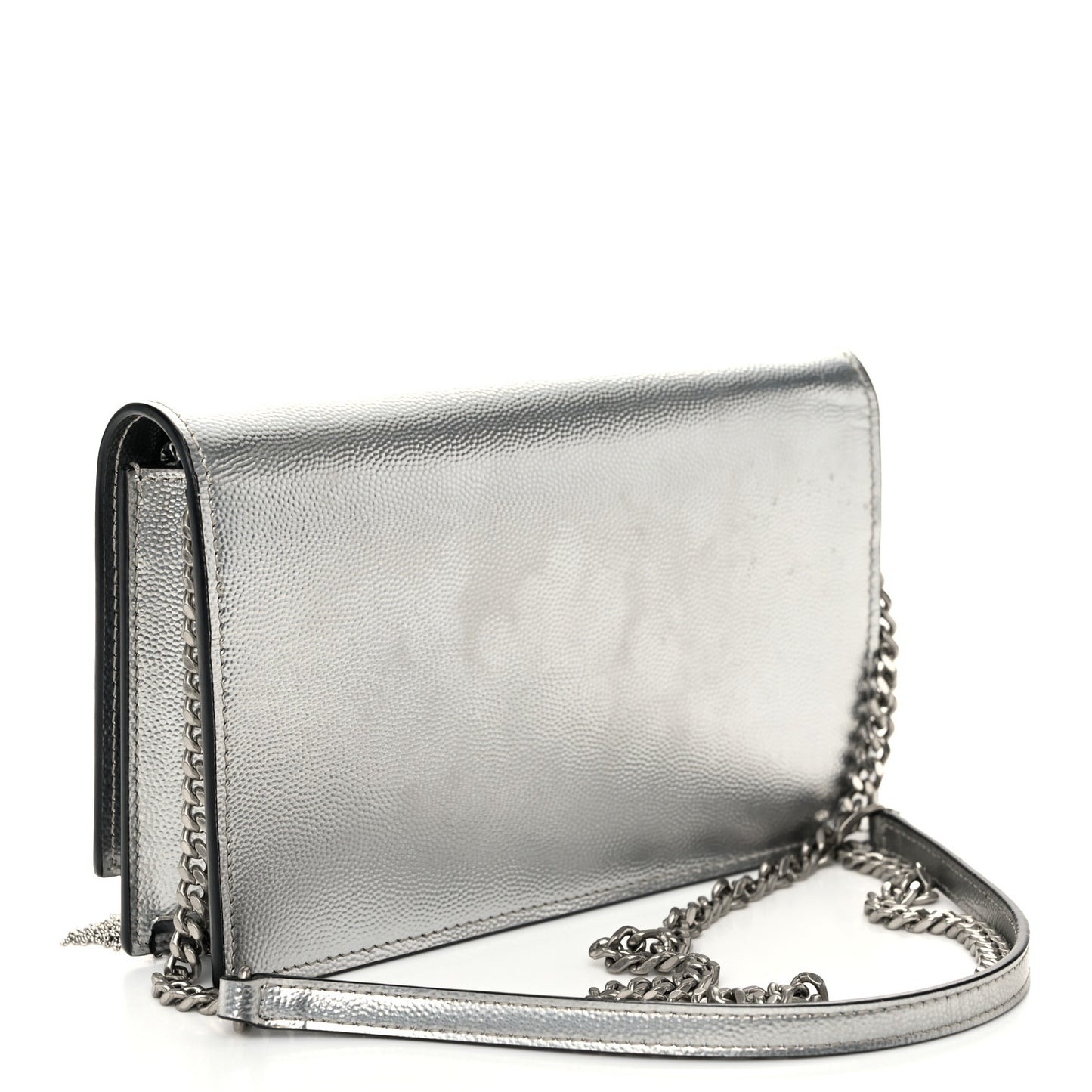 Metallic Grain De Poudre Kate Monogram Tassel Chain Wallet Silver