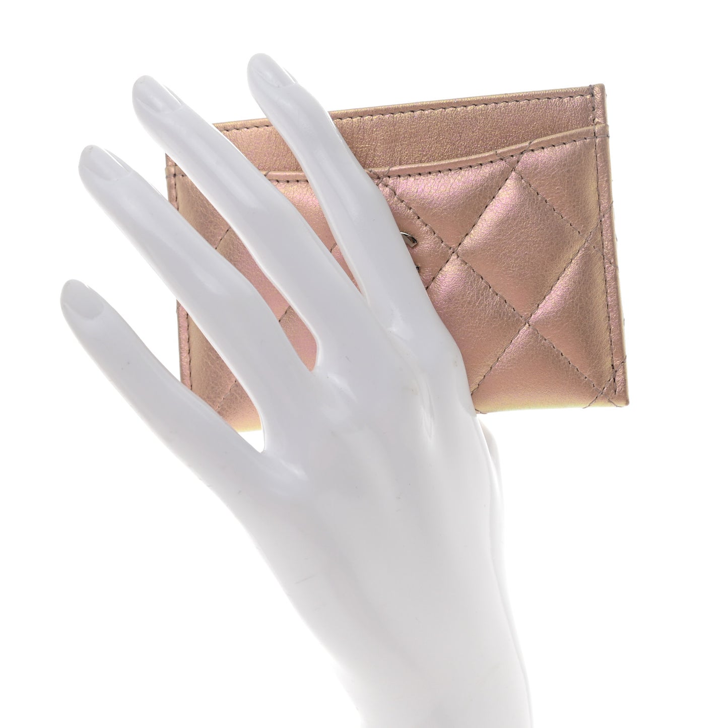 Iridescent Calfskin Quilted Card Holder Pink