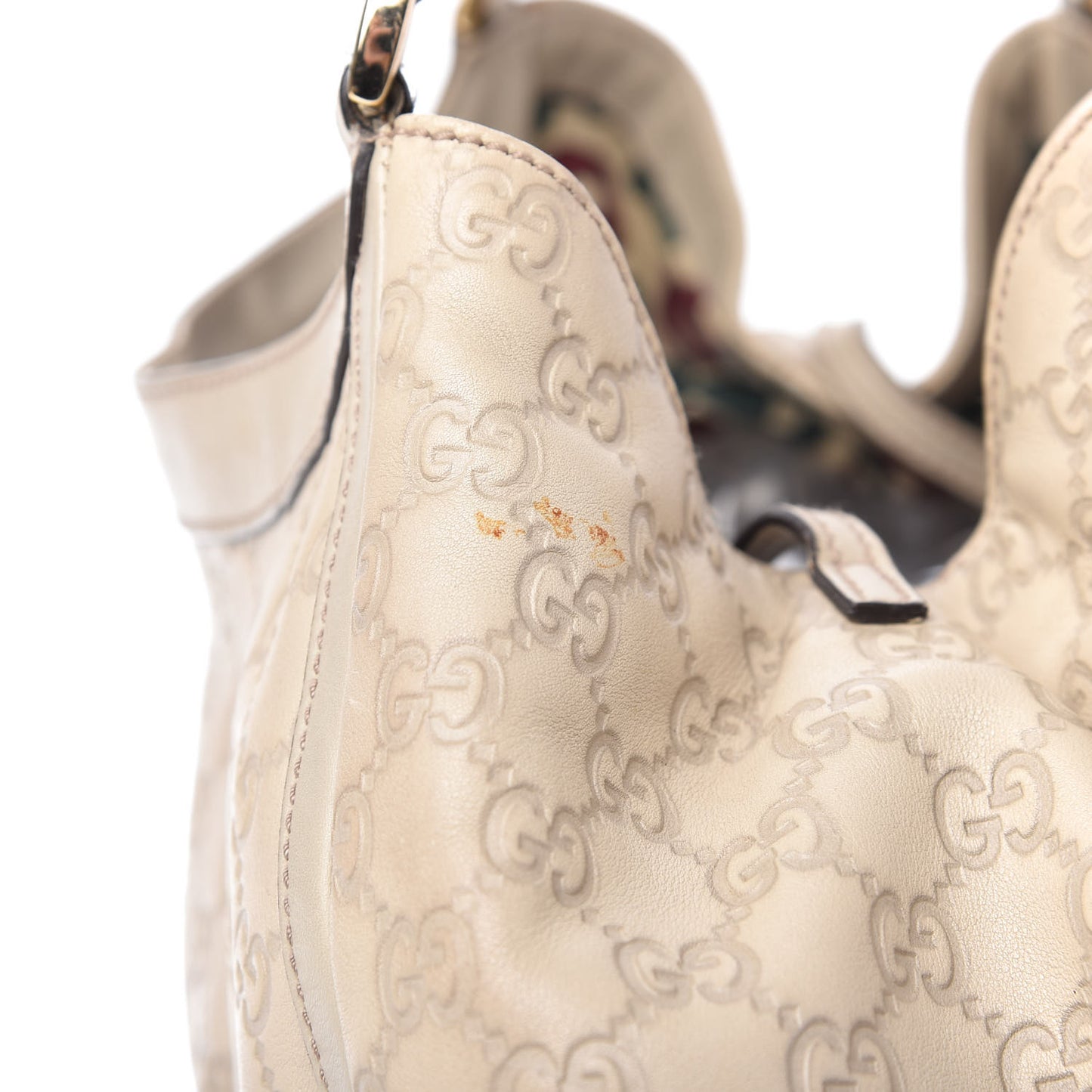 Guccissima Large D Gold Ring Shoulder Bag Off White