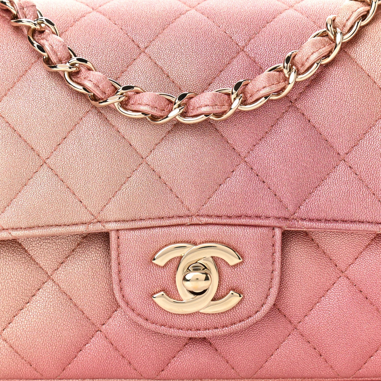 Chanel Metallic Lambskin Quilted Ombre Mini Rectangular Flap Pink 8 of 11