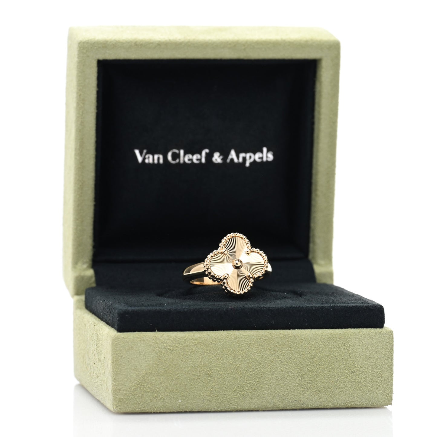 18K Yellow Gold Guilloche Vintage Alhambra Ring 54 7