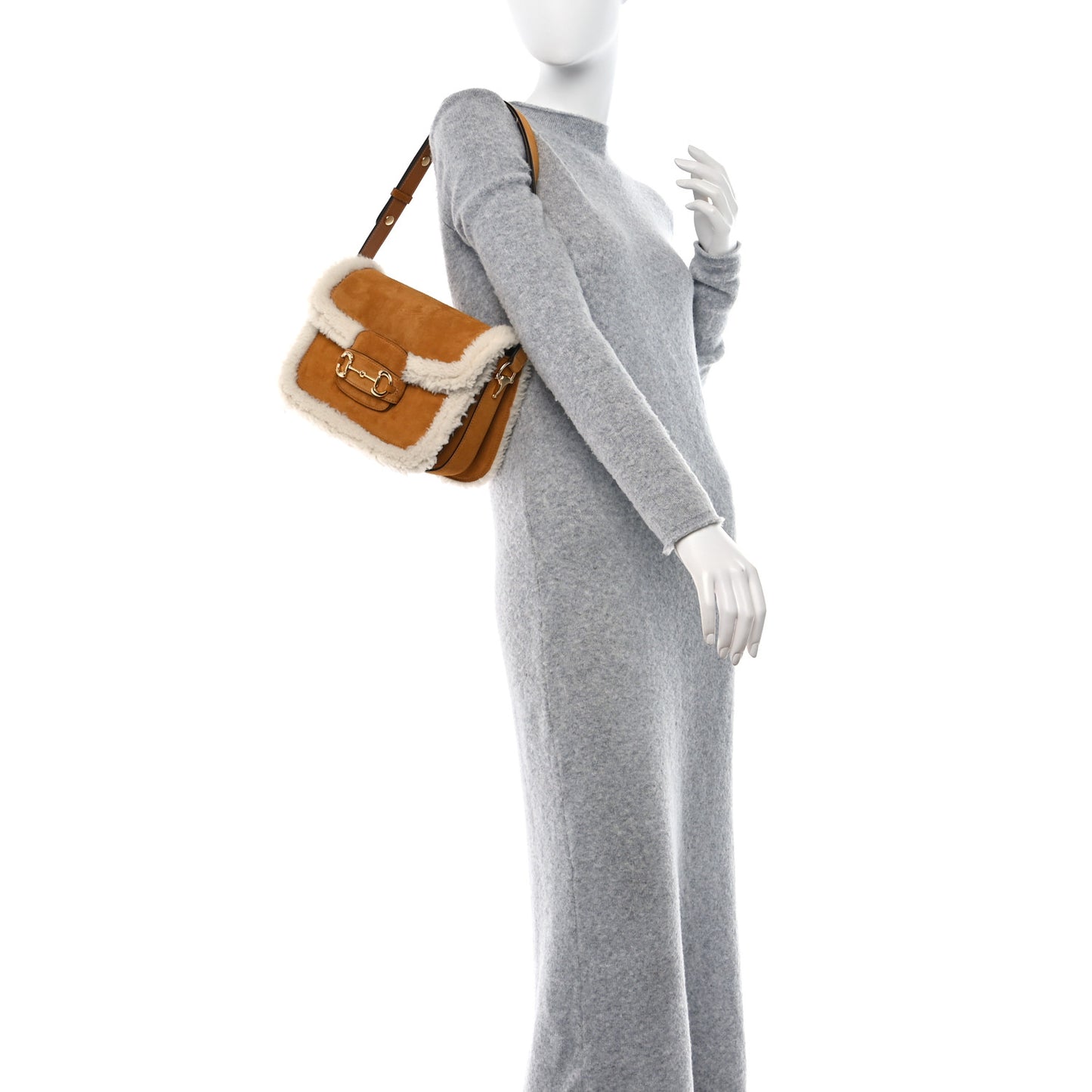 Suede Shearling Horsebit 1955 Shoulder Bag Brown Sugar