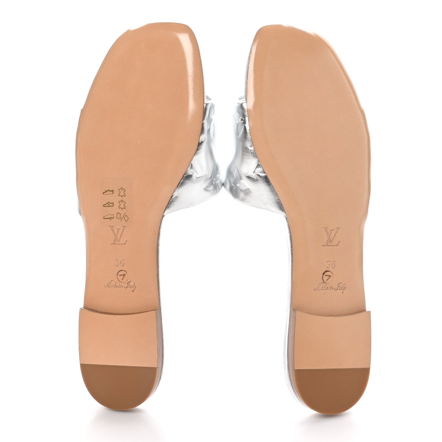 Metallic Lambskin Embossed Monogram Revival Flat Mules 36 Silver