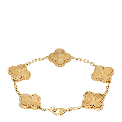 18K Yellow Gold 5 Motifs Guilloche Vintage Alhambra Bracelet