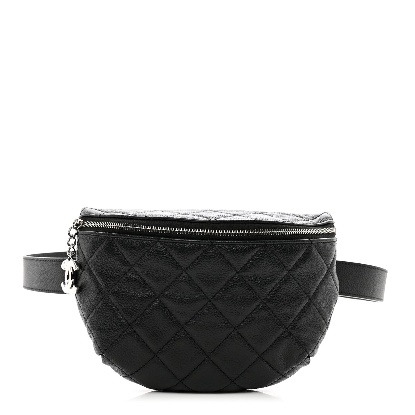 Grained Calfskin Quilted Waist Belt Bag Black