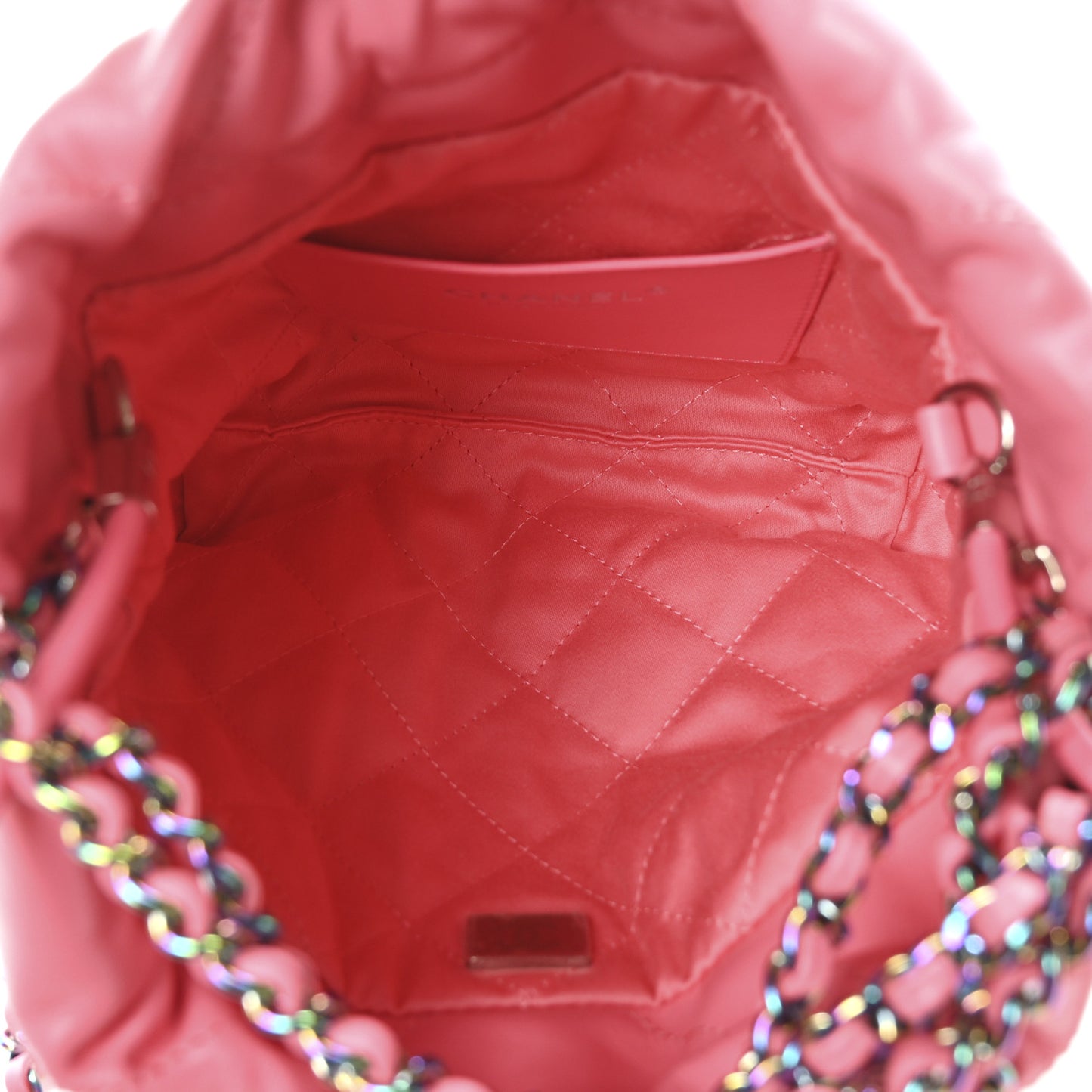 Shiny Calfskin Quilted Rainbow Metal Mini Chanel 22 Coral Pink