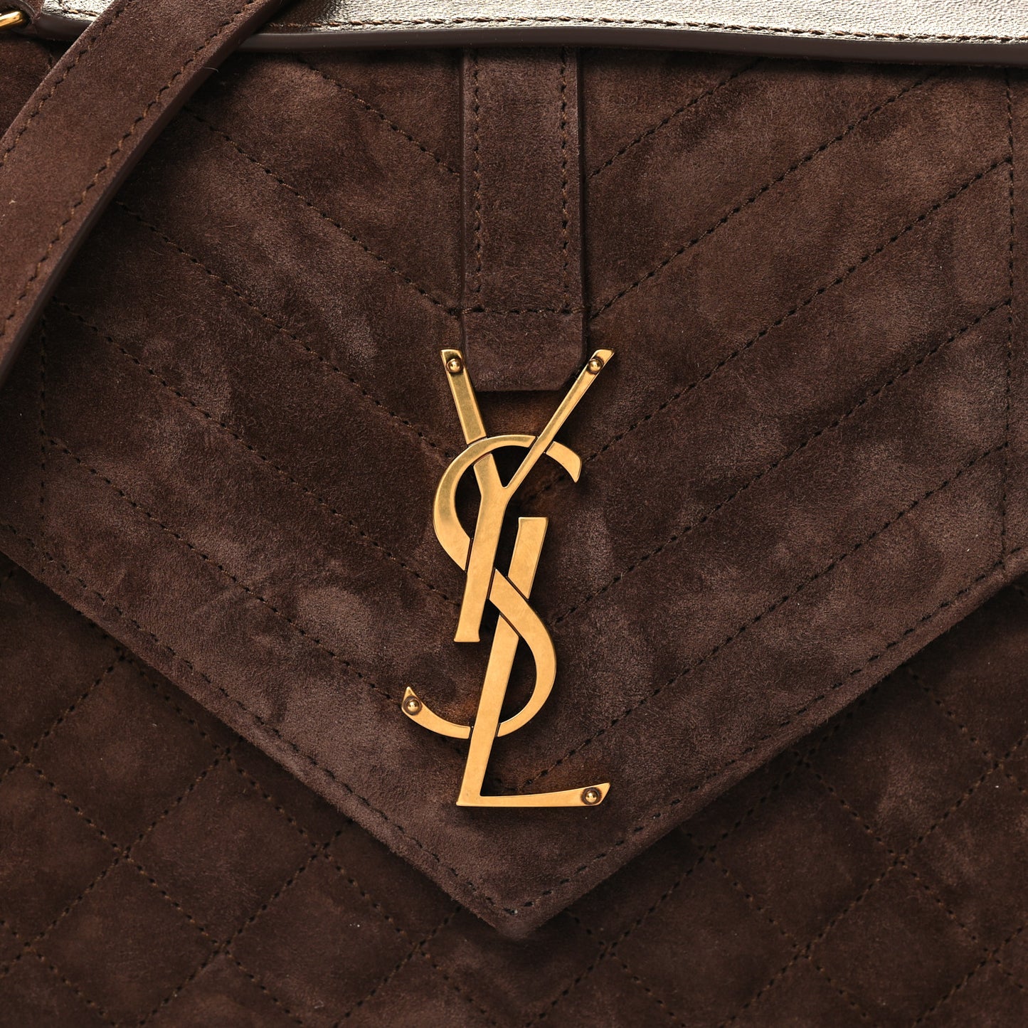 Suede Mixed Matelasse Triquilt Medium Monogram Envelope Satchel Bark Brown