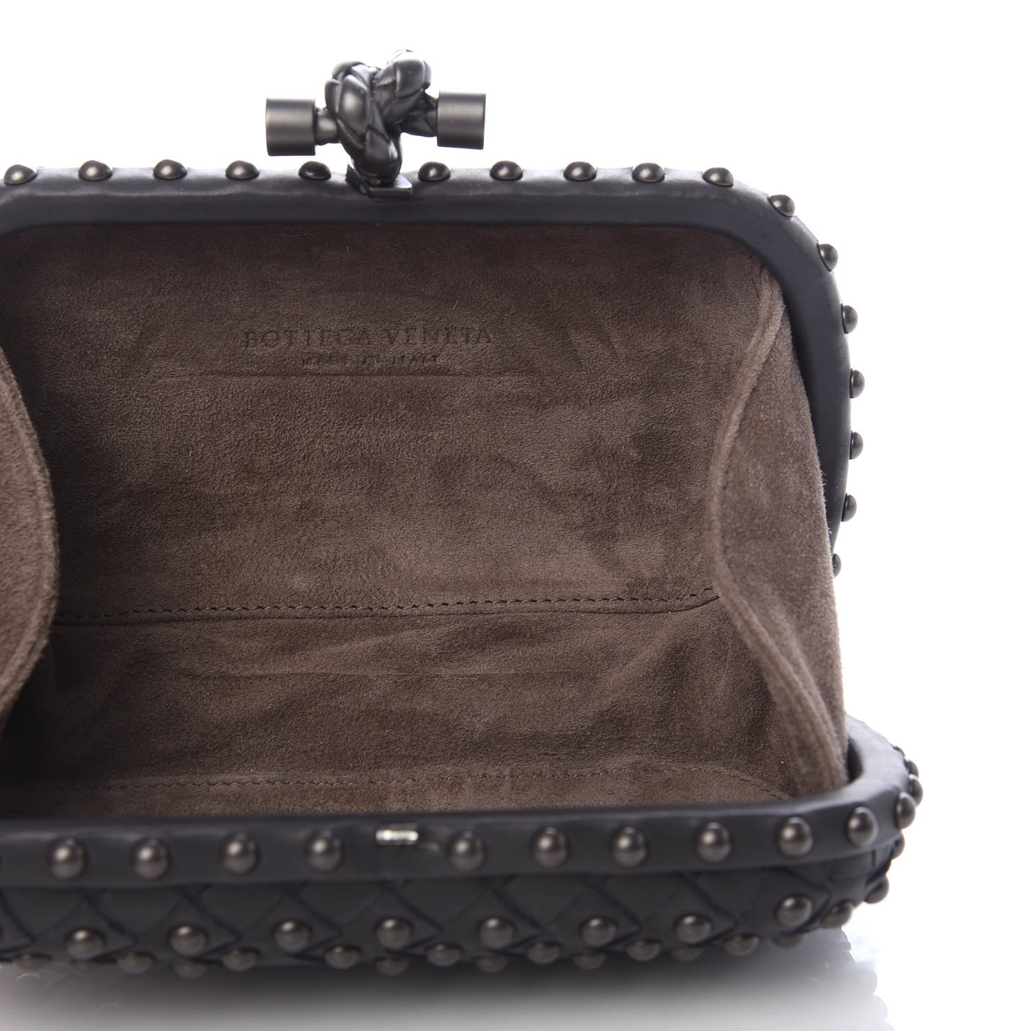 Bottega Veneta Waxy Nappa Intrecciato Knot Studded Clutch Gray 5 of 8