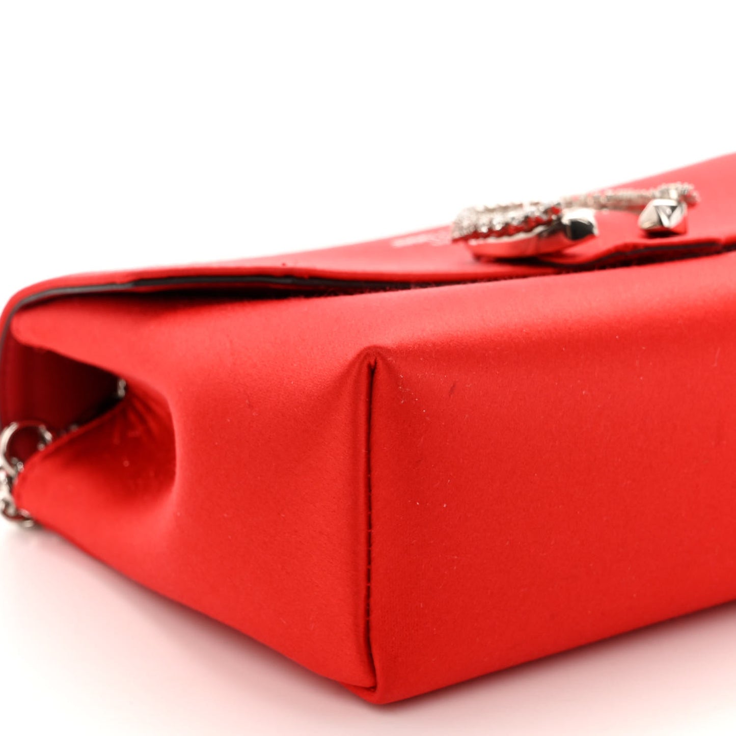 Satin Crystal Embellished Madeline Clutch Red