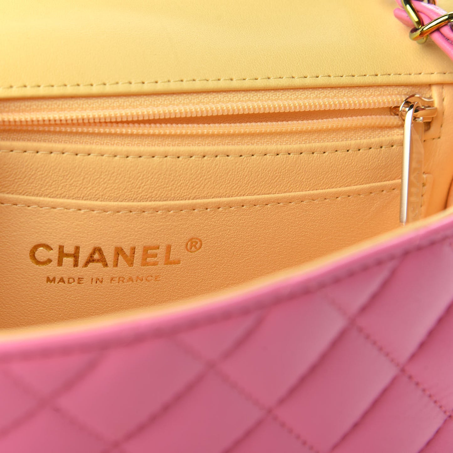 Lambskin Quilted Mini Rectangular Flap Pink Yellow
