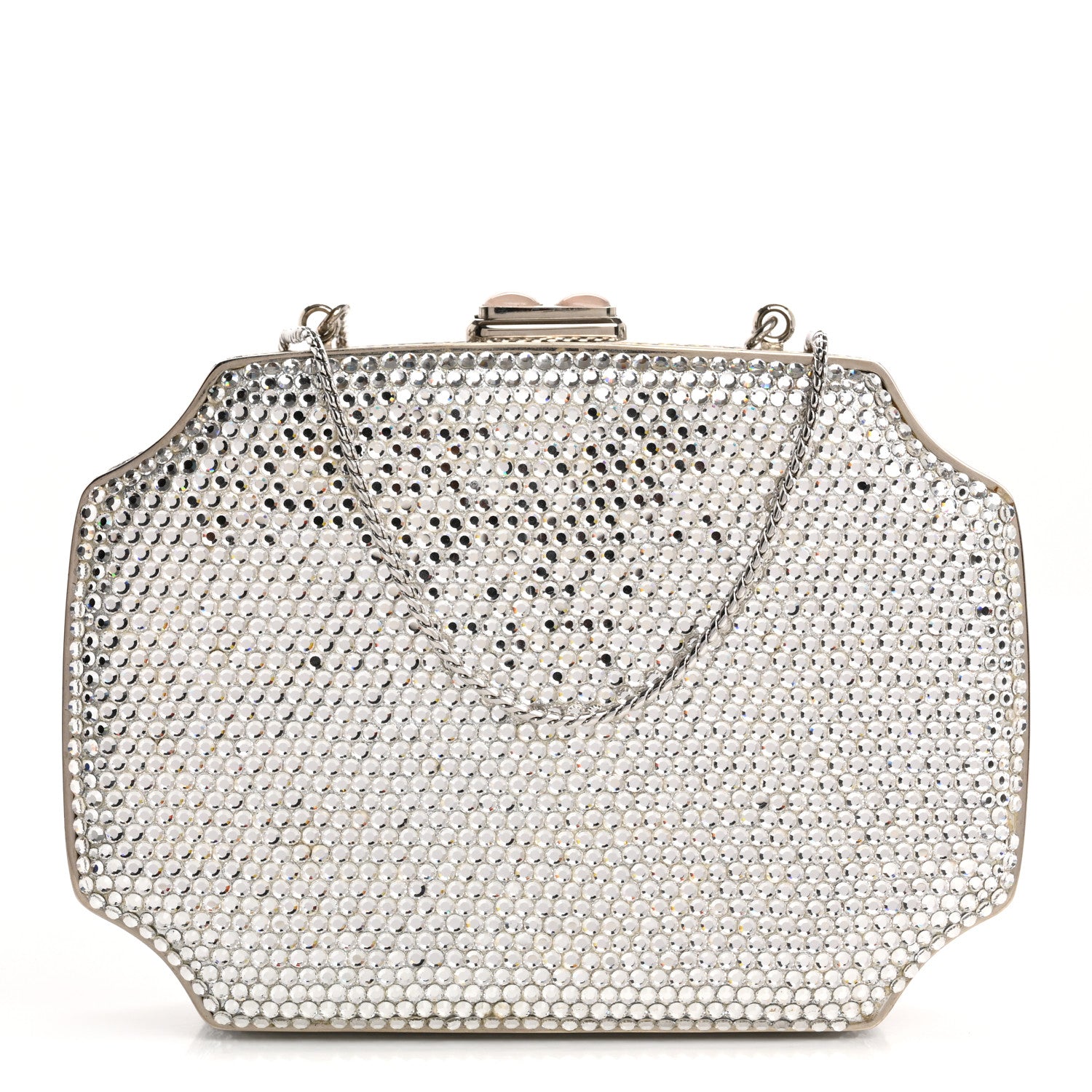 Judith Leiber Swarovski Crystal Minaudiere Clutch Silver 1694357
