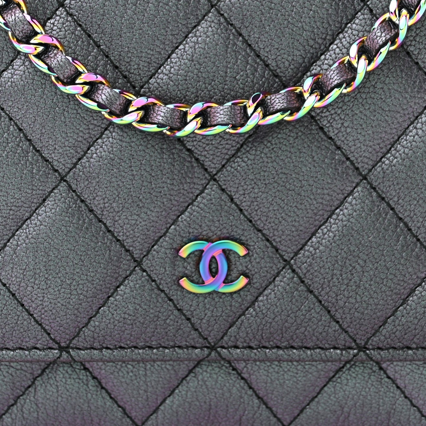 Iridescent Goatskin Quilted Wallet On Chain WOC Purple